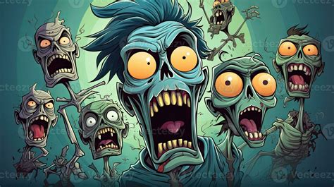 Vector illustration of a group of scary zombies. Cartoon style ...