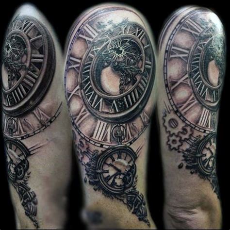 Unique painted very realistic colored old broken clock tattoo on arm ...