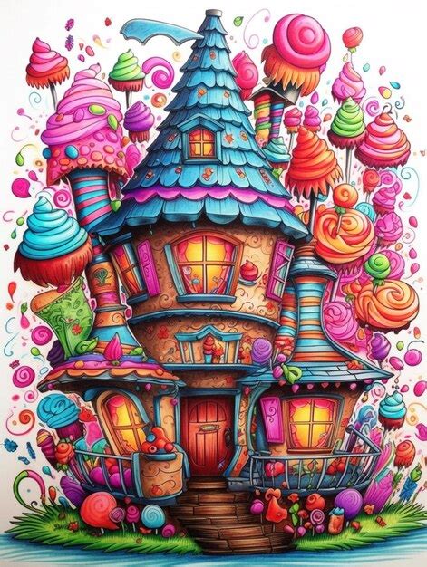 Premium Photo | A drawing of a house with lots of candy and candies generative ai