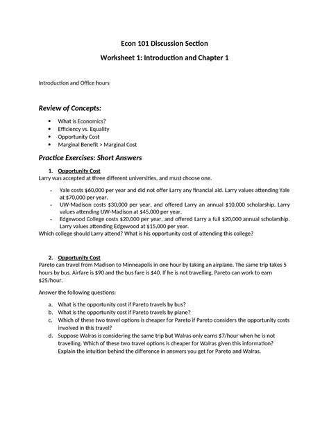 Econ 101 Discussion Worksheet Ch1 Econ 101 Discussion Section