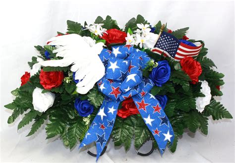 XL Patriotic Memorial Veterans Cemetery Flower Headstone - Etsy in 2023 | Cemetery flowers ...