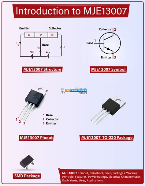 MJE13007 NPN Transistor Datasheet Pinout Features Applications