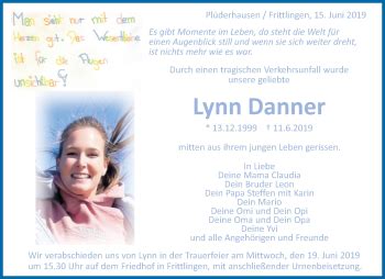 Traueranzeigen Von Lynn Danner Zvw Trauer