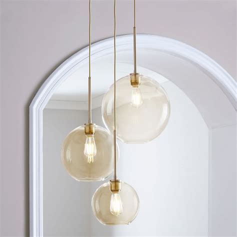 Sculptural Glass Light Round Globe Chandelier Champagne Shade Brass