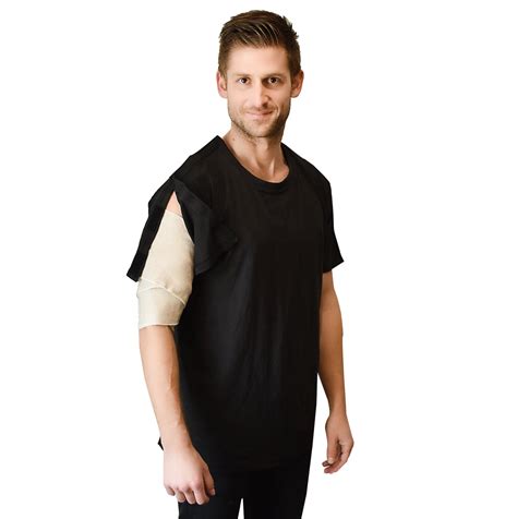 Surgery Recovery Shirt With Velcro Shoulder Access Crew Neck