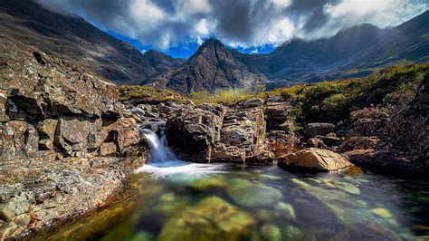 The Fairy Pools Isle Of Skye Scotland Landscape Clouds Sky