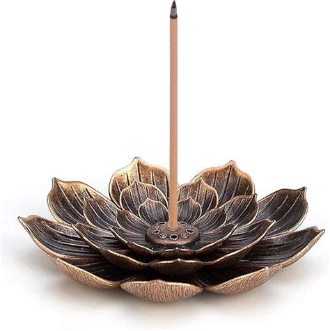 Lotus Incense Burner Holder Brass Lotus Flower Incense Sticks Holder With Ash Catcher For Yoga