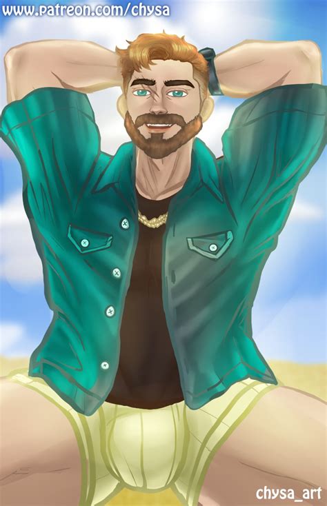 Rule 34 Armpits Beach Beard Brown Hair Bulge Chysa Art Coral Island Green Eyes Male Male Only