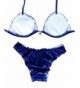 Women Velvet Sexy Push Up Padded Ruffled Flounce Two Piece Bathing Suit Bikini Navy Blue