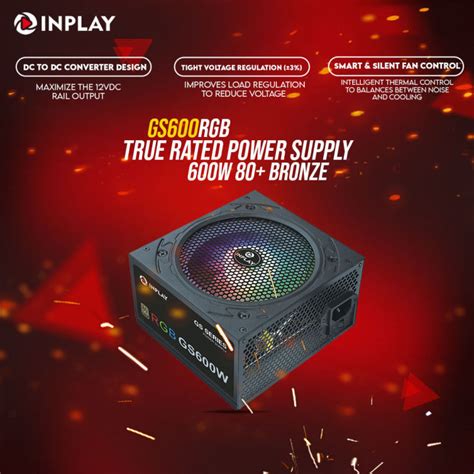 Inplay GS600RGB True Rated Power Supply 600W 80 Bronze Inplay By