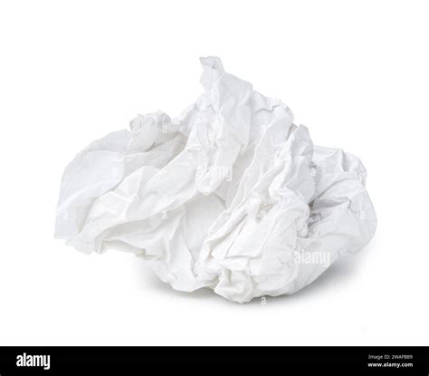 Single Screwed Or Crumpled Tissue Paper After Use Is Isolated On White