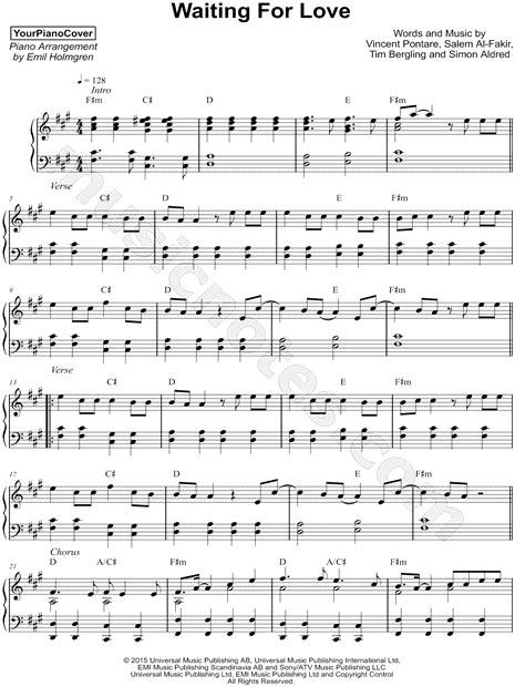 Yourpianocover Waiting For Love Sheet Music Piano Solo In F Minor