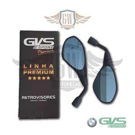 Retrovisor Gvs Bmw F800 Haste Curta Honda Lente Convexa Azul