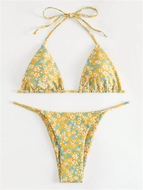 SHEIN Swim Vcay Ditsy Floral Triangle Thong Bikini Swimsuit SHEIN USA