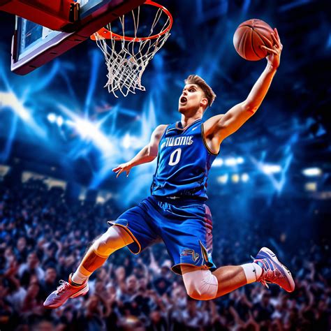 Luka Doncic in mid-air performing a slam dunk by Jack Hardage - Playground