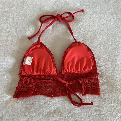 Red Crochet Bikini Top So Cute And Never Worn Depop