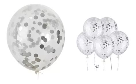 Globos Latex Cristal Con Confetti Plateado X 5 Unidades Vuela Alto