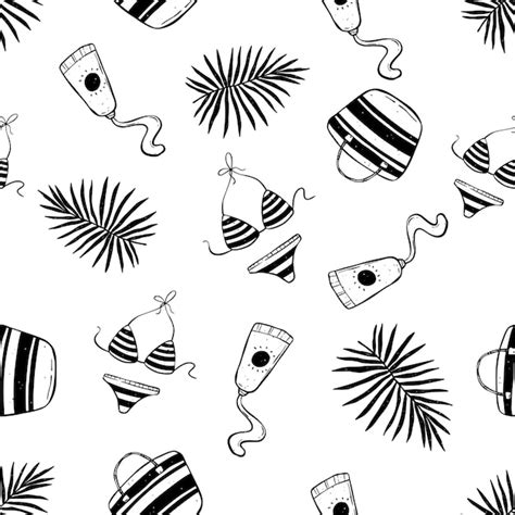 Premium Vector Hand Drawn Seamless Pattern With Summer Icons In Vector Featuring Bikini Sun