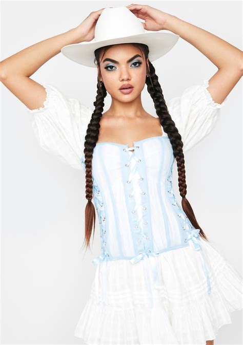 Mesh Lace Up Corset Tube Top Light Blue Dolls Kill