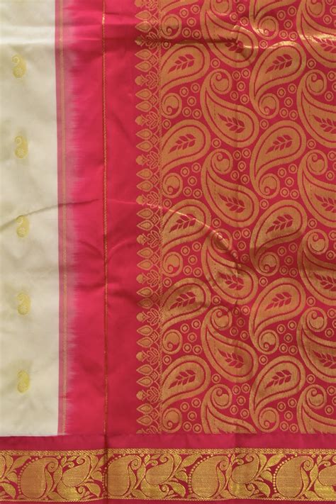 Off White Semi Silk Saree With Contrast Pink Border And Blouse Temple Of Navratna