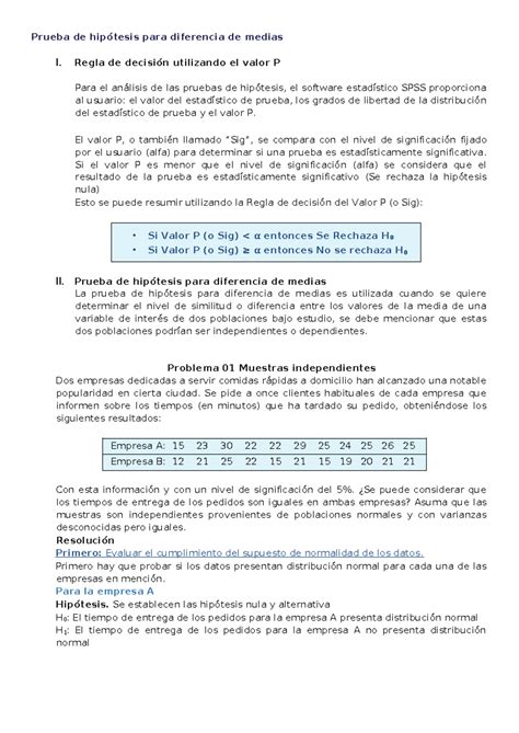 Manual Spss Prueba De Hip Tesis Diferencia De Medias I Prueba De