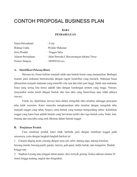 Contoh Proposal Business PLAN CONTOH PROPOSAL BUSINESS PLAN BAB I