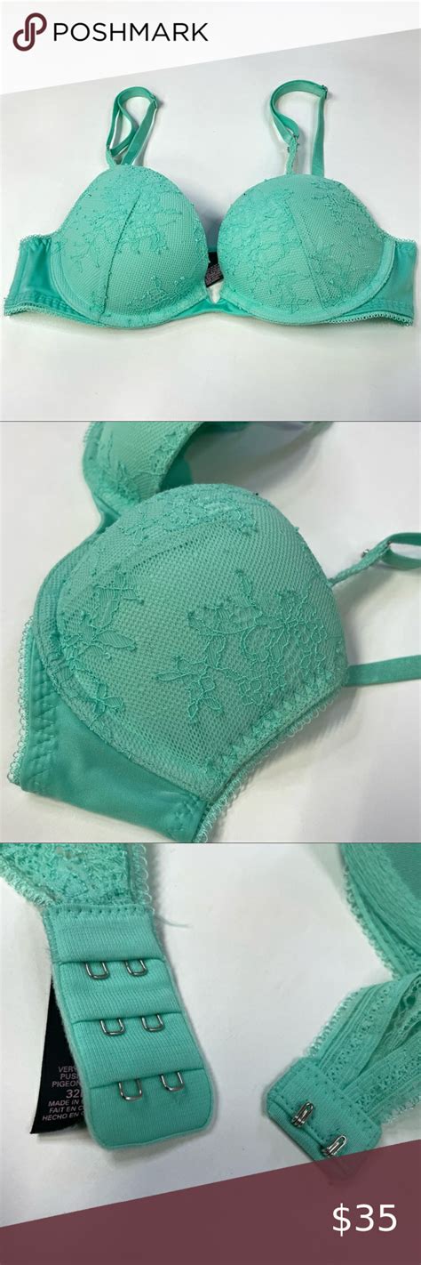 Very Victorias Secret 32b Pushup Bra Padded Seafoam Green Floral Lace