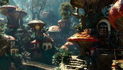 Elves or Gnome Village in Fantasy Land Stock Illustration ...