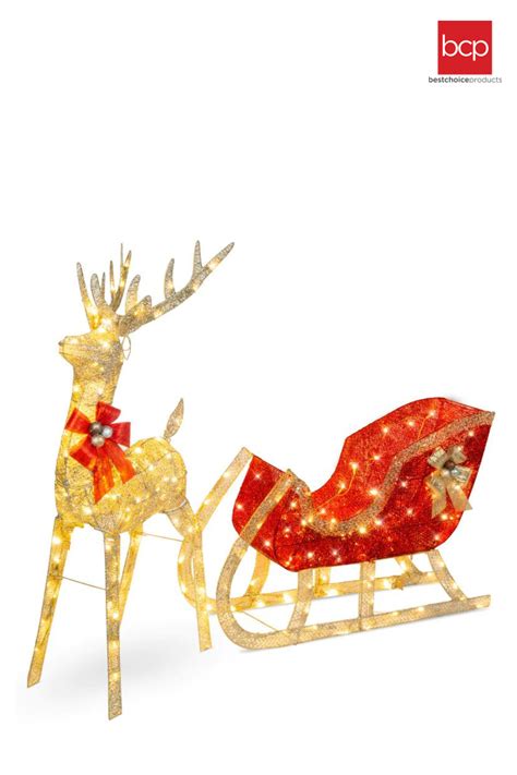 Best Choice Products Lighted Christmas 4ft Reindeer Sleigh Outdoor