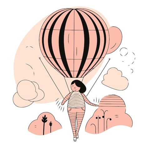 Premium Vector Woman Flying In Hot Air Balloon In Cartoon Style