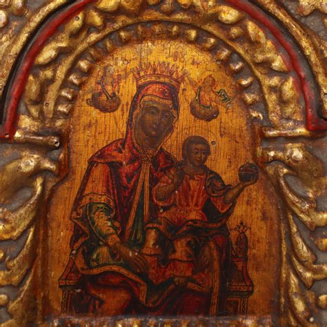 Icona Bizantina Raffigurante Madonna Con Bambino E Angeli Xvi Century