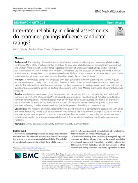 Pdf Inter Rater Reliability In Clinical Assessments Do Examiner