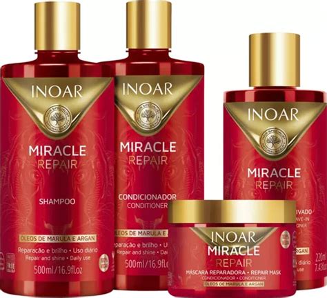 Kit Inoar Miracle Repair Shampoo Condiciona Mascara Leave In