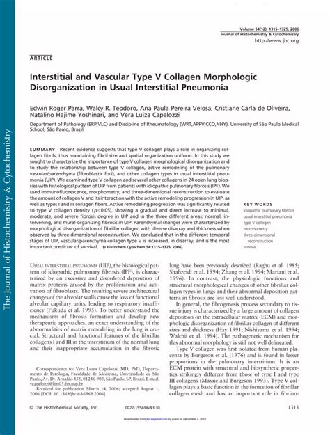 Pdf Interstitial And Vascular Type V Collagen Morphologic Disorganization In Usual