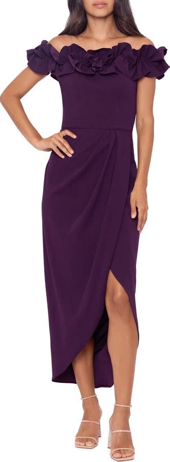 Xscape Evenings Ruffle Off The Shoulder Scuba Crepe Midi Dress Shopstyle