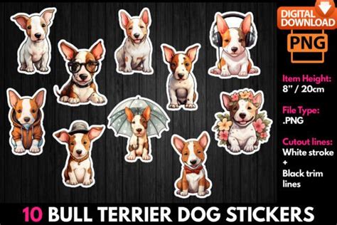 Bull Terrier Dog Stickers Bundle Graphic By Mmshopart · Creative Fabrica