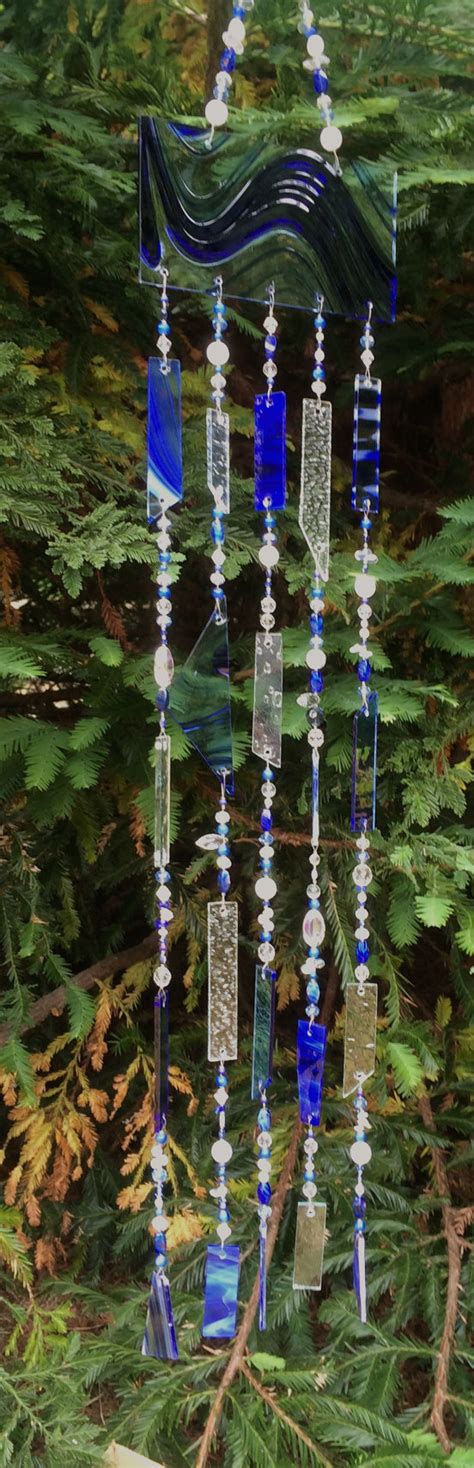 Cobalt Blue Stained Glass Suncatcher Glass Sun Catcher Beaded Wind Chime Glass Windchime