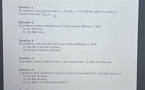 Solved Question 1 An Arithmetic Sequence Has Terms X4 10