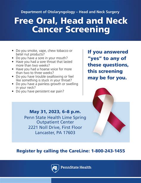 Penn State Health Free Oral Head And Neck Cancer Screening Visit