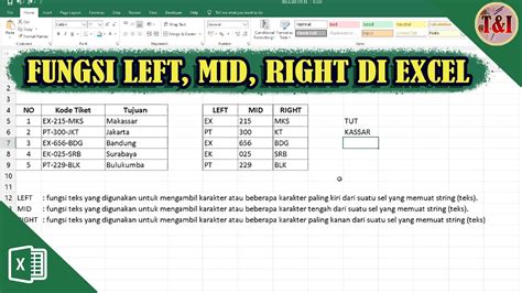 Mengenal Fungsi Left Mid Right Di Excel Youtube