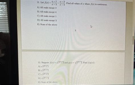 Solved 11 Let Fxx−2x−1−x−4x−3 Find All Values Of X