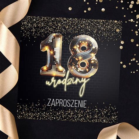 ZAPROSZENIA Na 18 Urodziny Gold Neon Disco 10szt Koperty