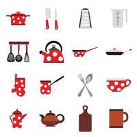 Restaurant Kitchen Equipment Icons Set Flat Design Linear Black And