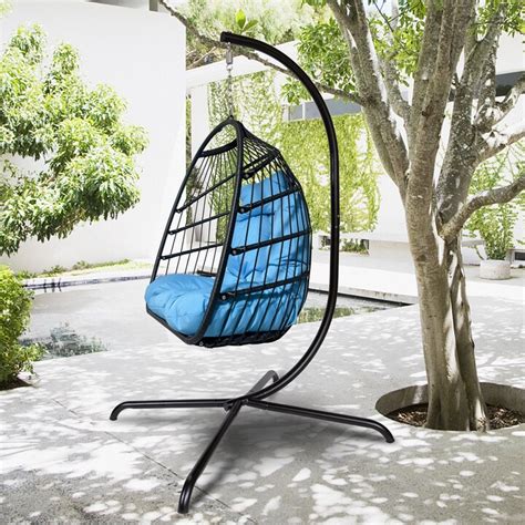 Tonwin Swing Egg Chair W Stand Cushion Patio Wicker Folding Hanging