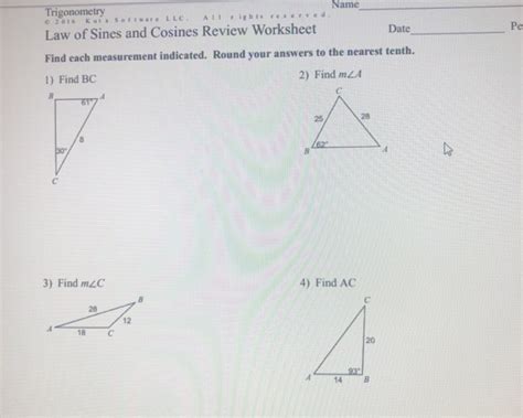 Law Of Sine And Cosines Review Worksheet Law Cosines Sines