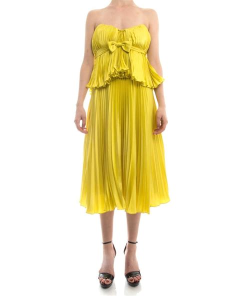 Badgley Mischka Couture Chartreuse Yellow Strapless Pleated Dress 4 At 1stdibs