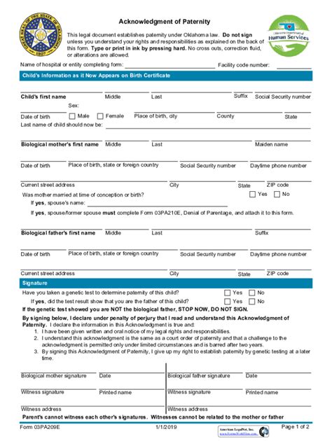 Acknowledgement Of Paternity Oklahoma Dhs 2019 2024 Form Fill Out And Sign Printable Pdf