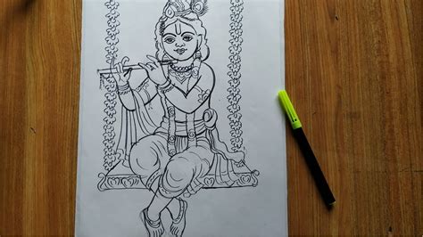 Bal Gopal Simple Krishna Pencil Drawing - img-Badr