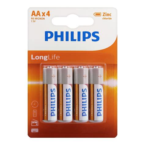 Purchase Philips Zinc Chloride Long Life Aa Batteries 4 Pack R6l4b97 Online At Best Price In