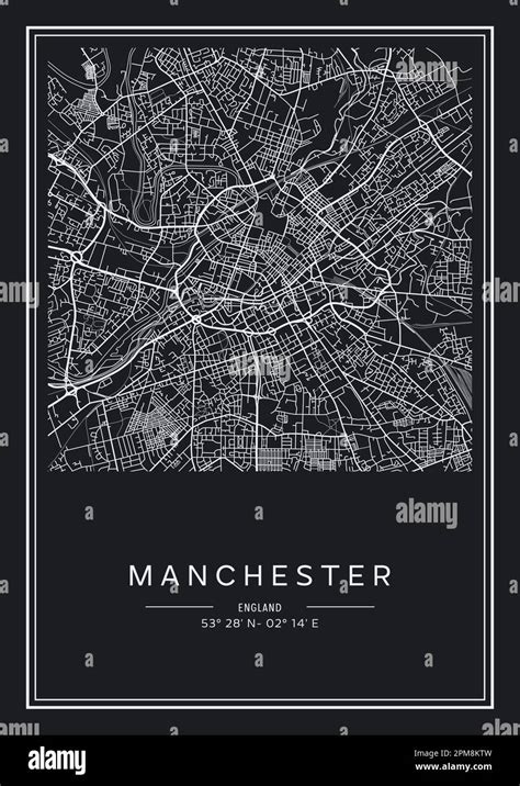 Black And White Printable Manchester City Map Poster Design Vector